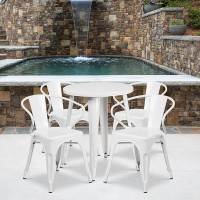 Flash Furniture CH-51080TH-4-18ARM-WH-GG 24" Round Metal Table Set with Arm Chairs in White